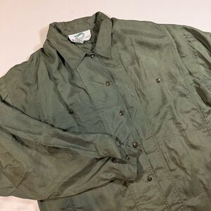 Diversions 100 Silk Button Down Sage Safari M Top Oversized Long Sleeve Utility